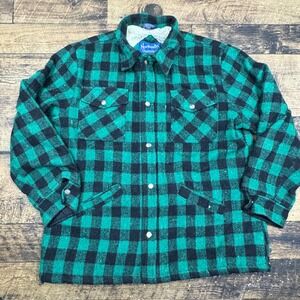 READ Northern Summit Men's Green Black Plaid Sherpa Lined Flannel Shirt Jacket L